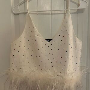 White Feathered Crop Top bedazzled